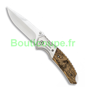 Couteau pliant chasse Albainox lame 8.5 cm bois zébra décor sanglier